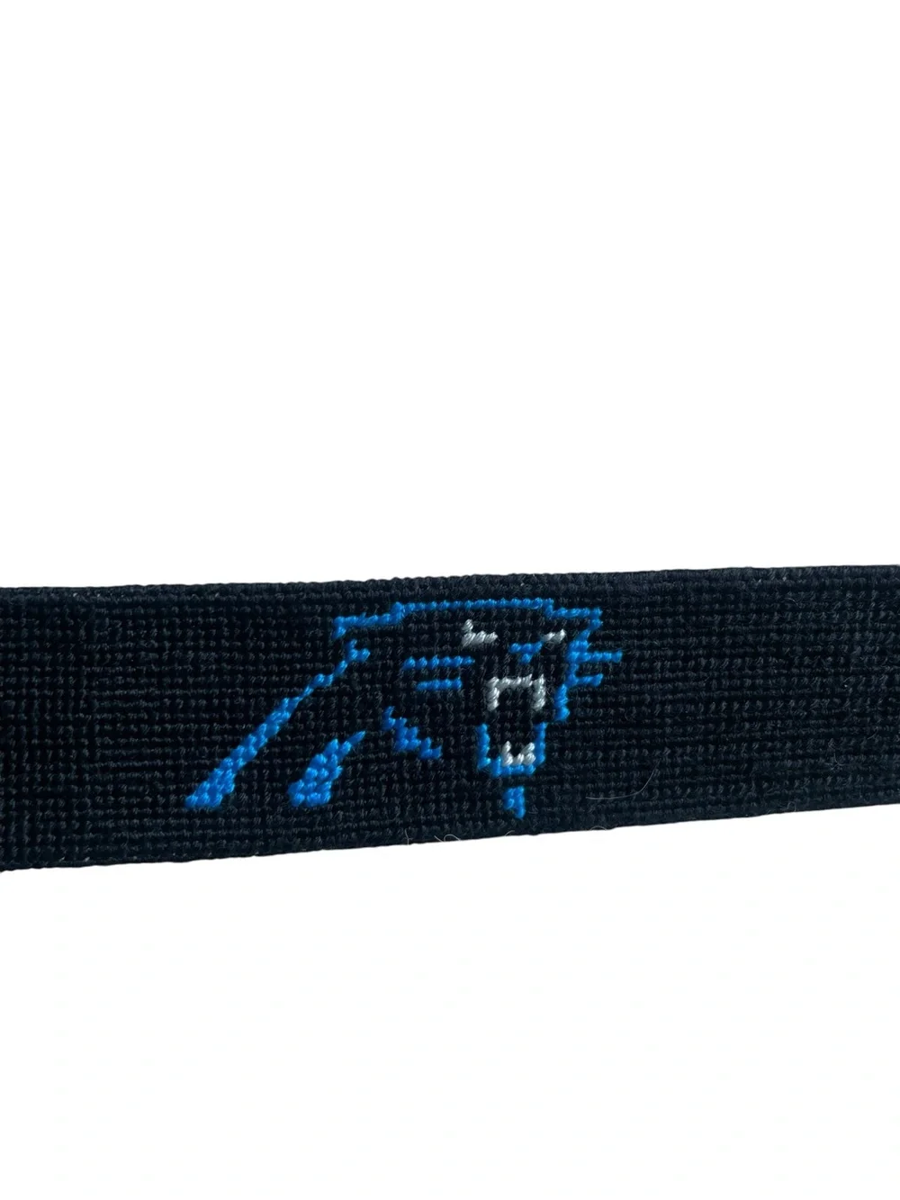 Smather’s & Branson Sz 36 Hand Stitched Needlepoint Belt Black CAROLINA PANTHERS